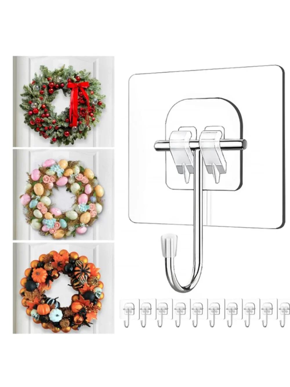 2/$16 💥🆕 10pk Heavy Duty Wreath Hangers Front Door Clear Adhesive Hooks | 7334